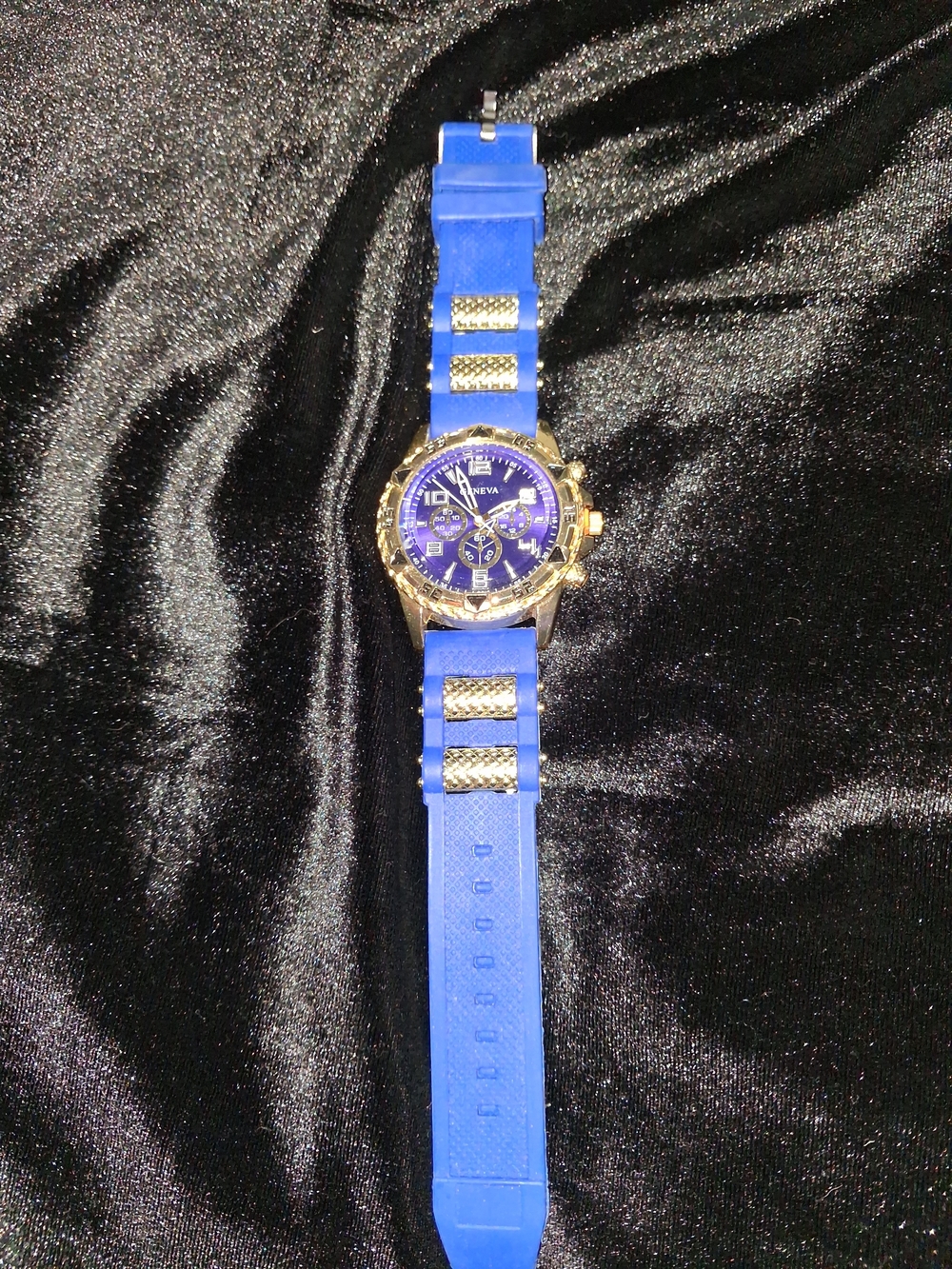 Geneva Blue Silicone Strap Watch with Gold-Tone Case